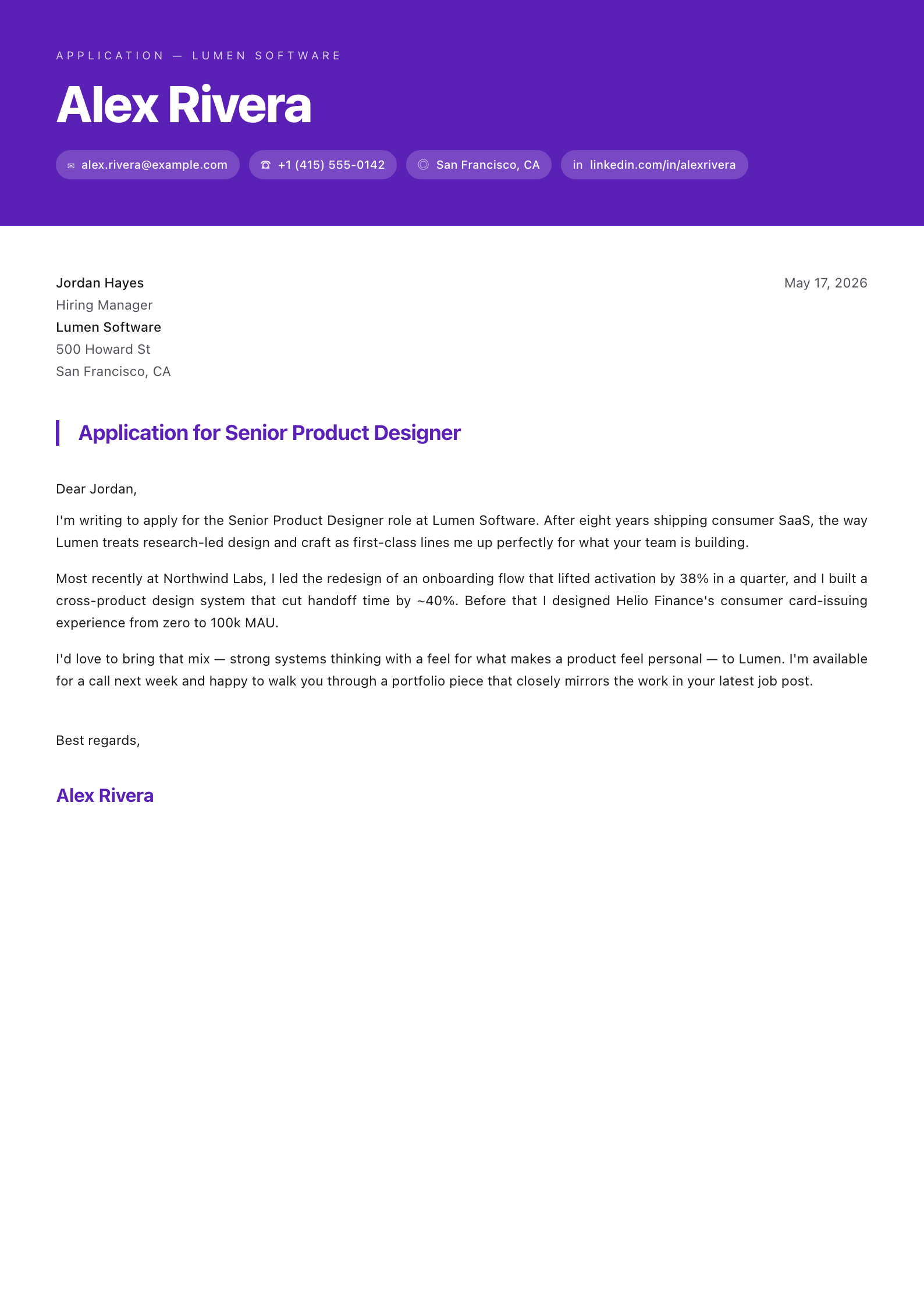 Creative cover letter template preview
