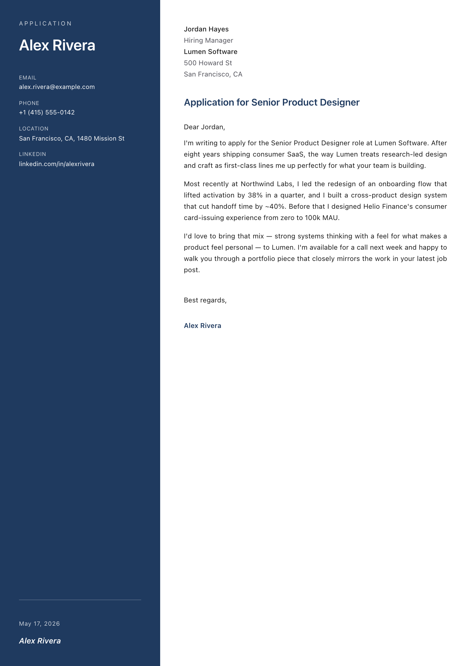 Elegant cover letter template preview