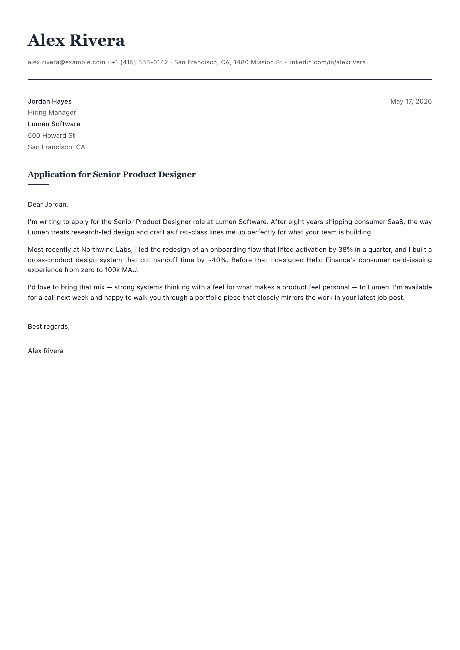 Professional cover letter template preview