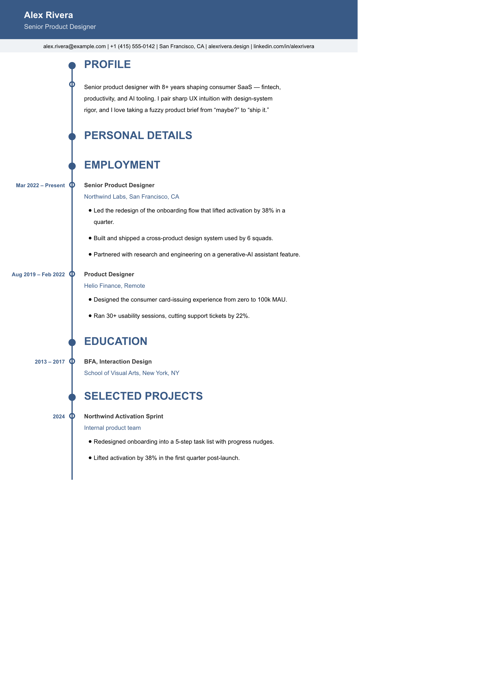 Chrono resume template preview