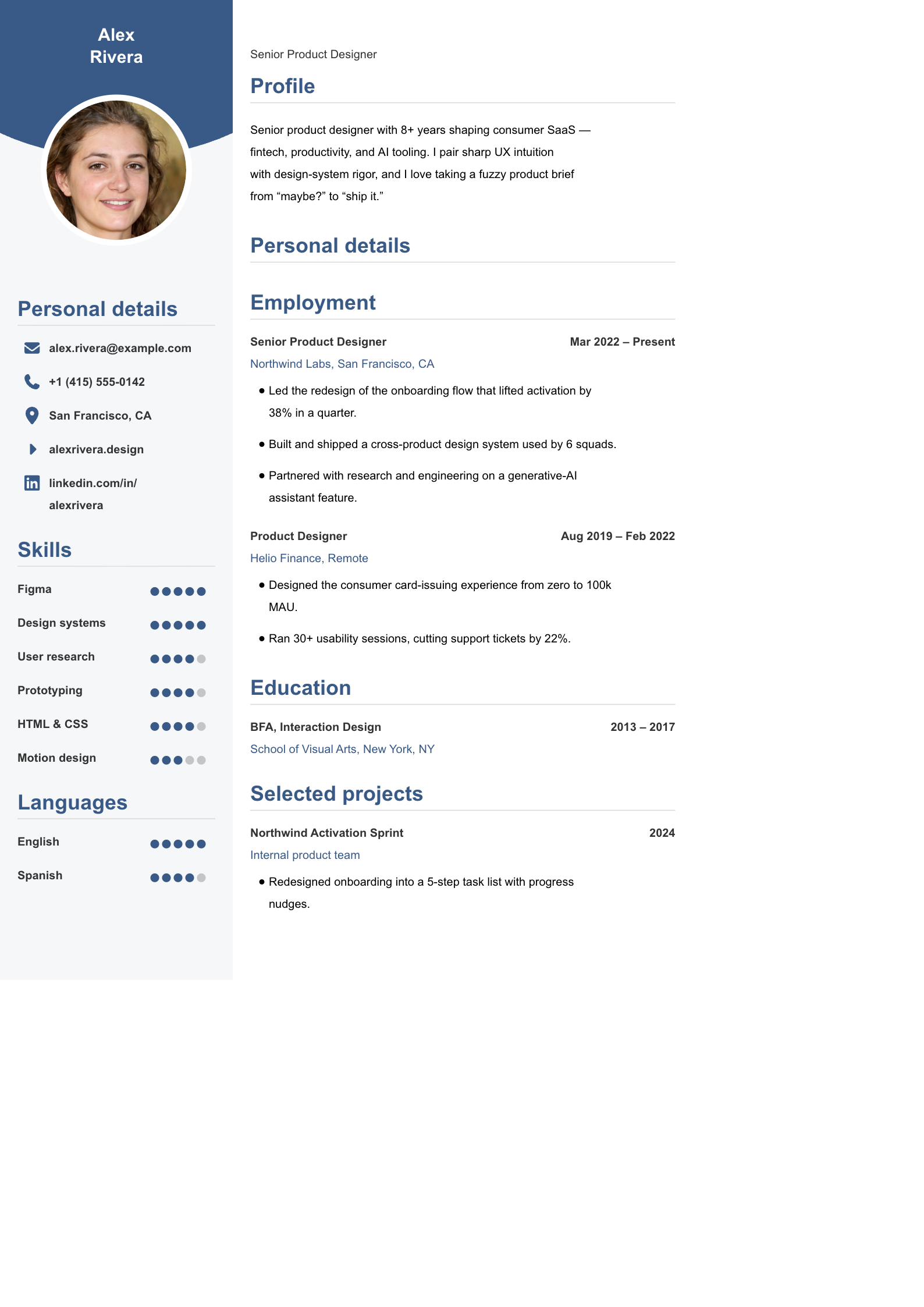 Circular resume template preview