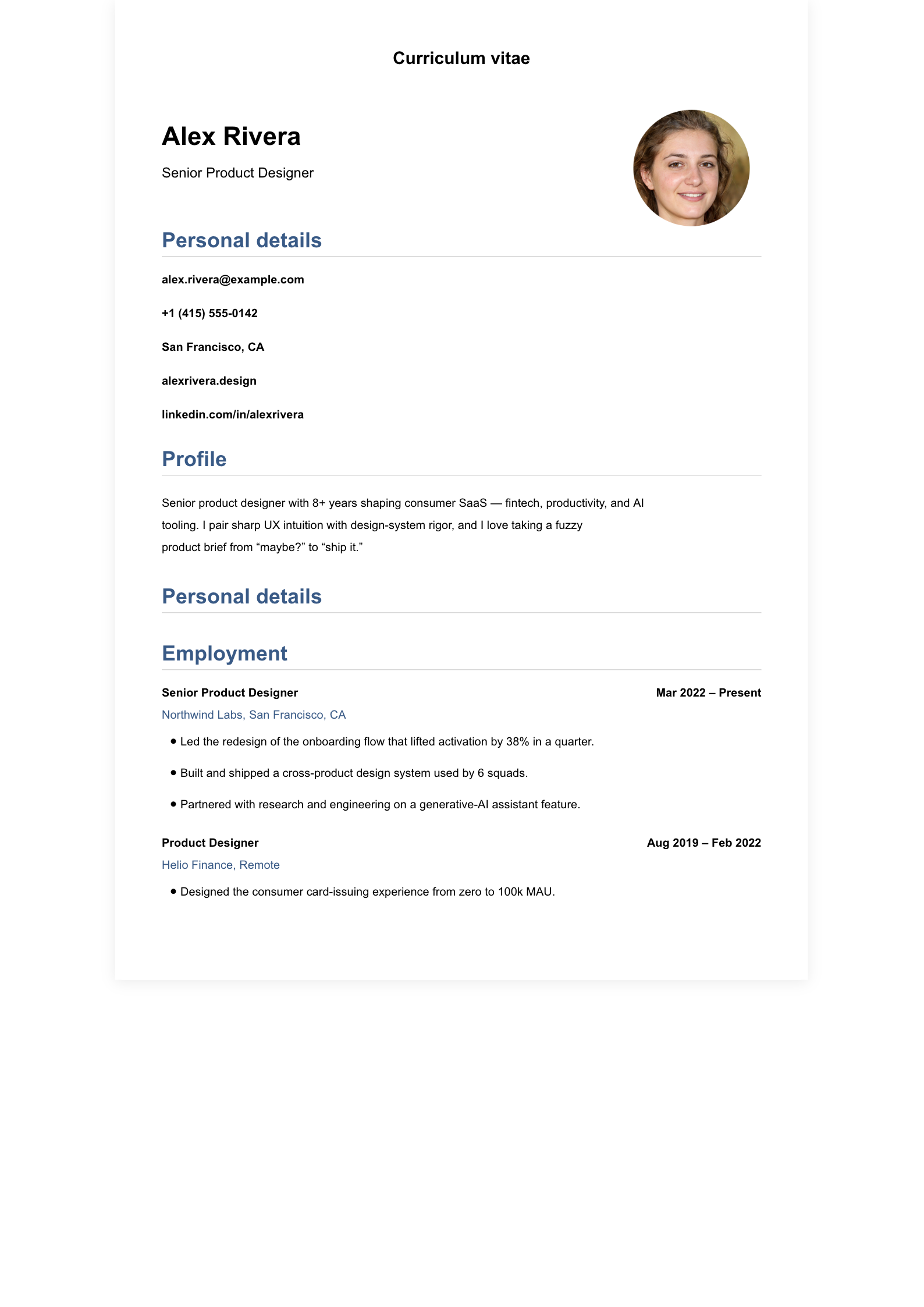 Classic resume template preview