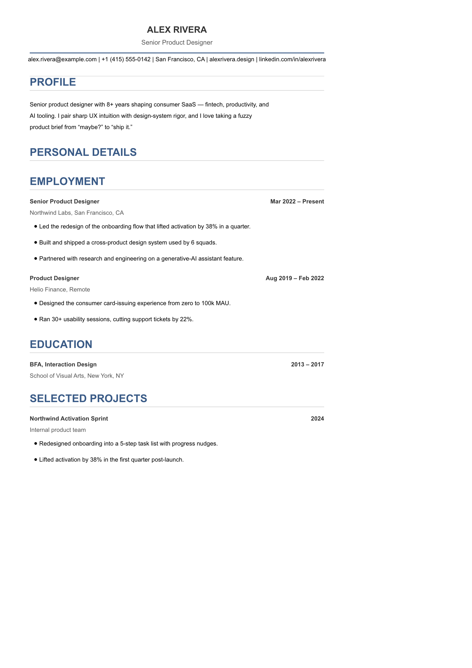 Executive resume template preview