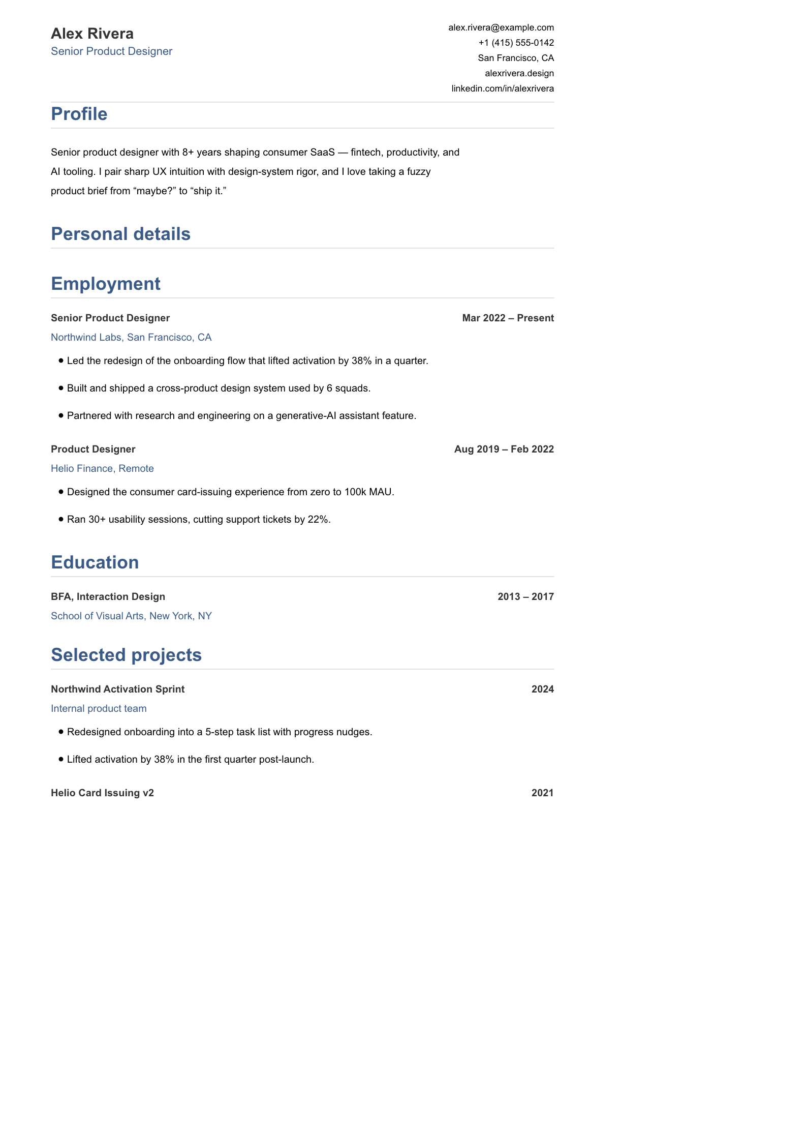 Minimal resume template preview