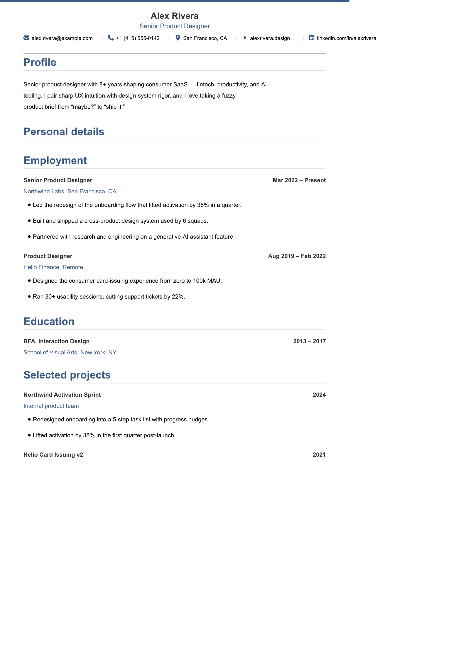 Modern resume template preview