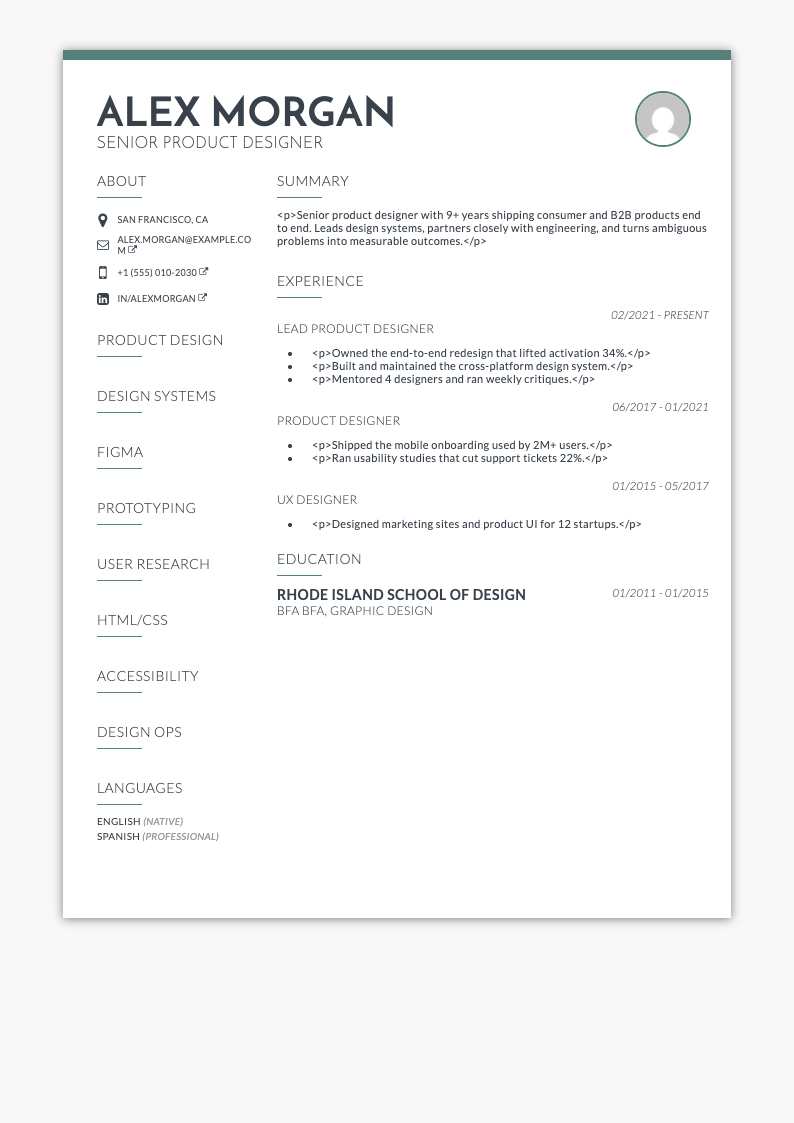Caffeine resume template preview