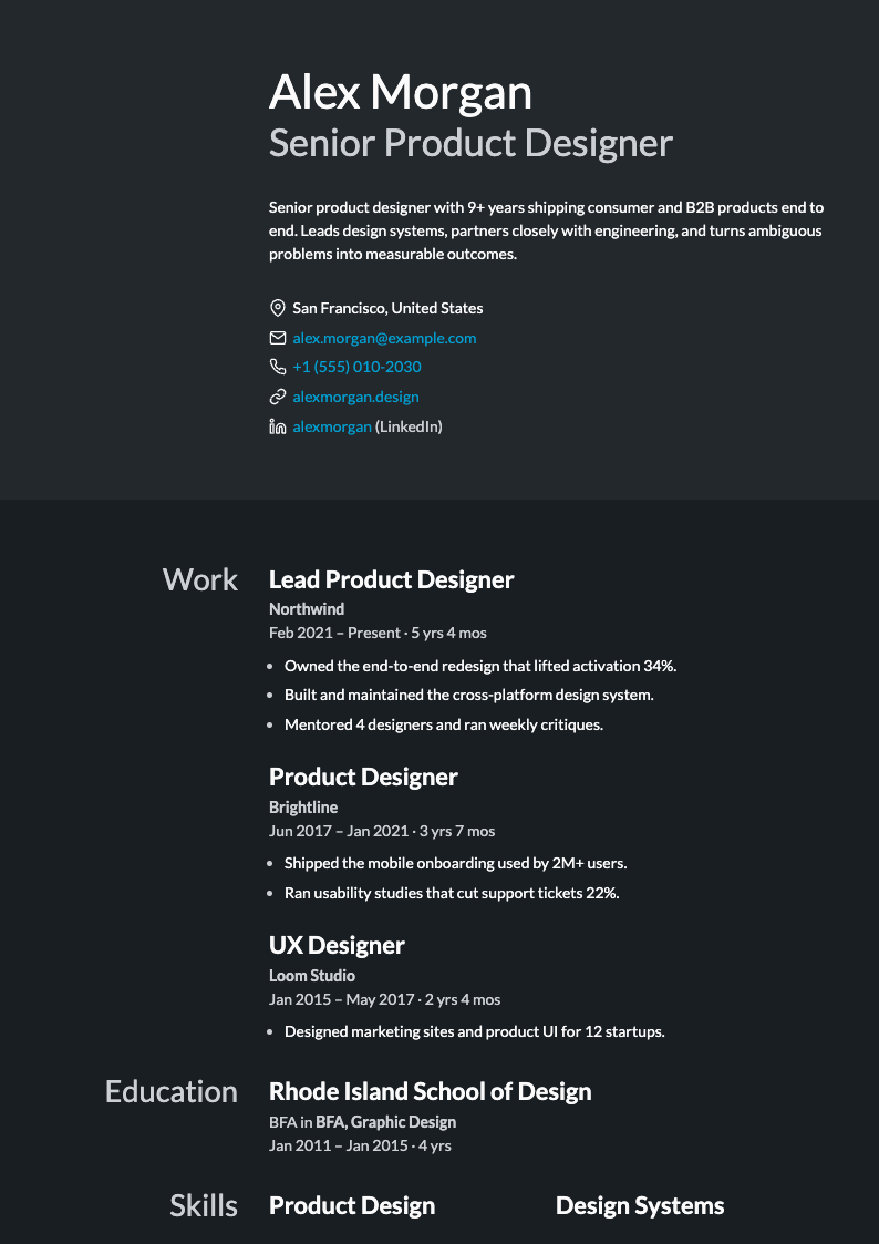 Even resume template preview