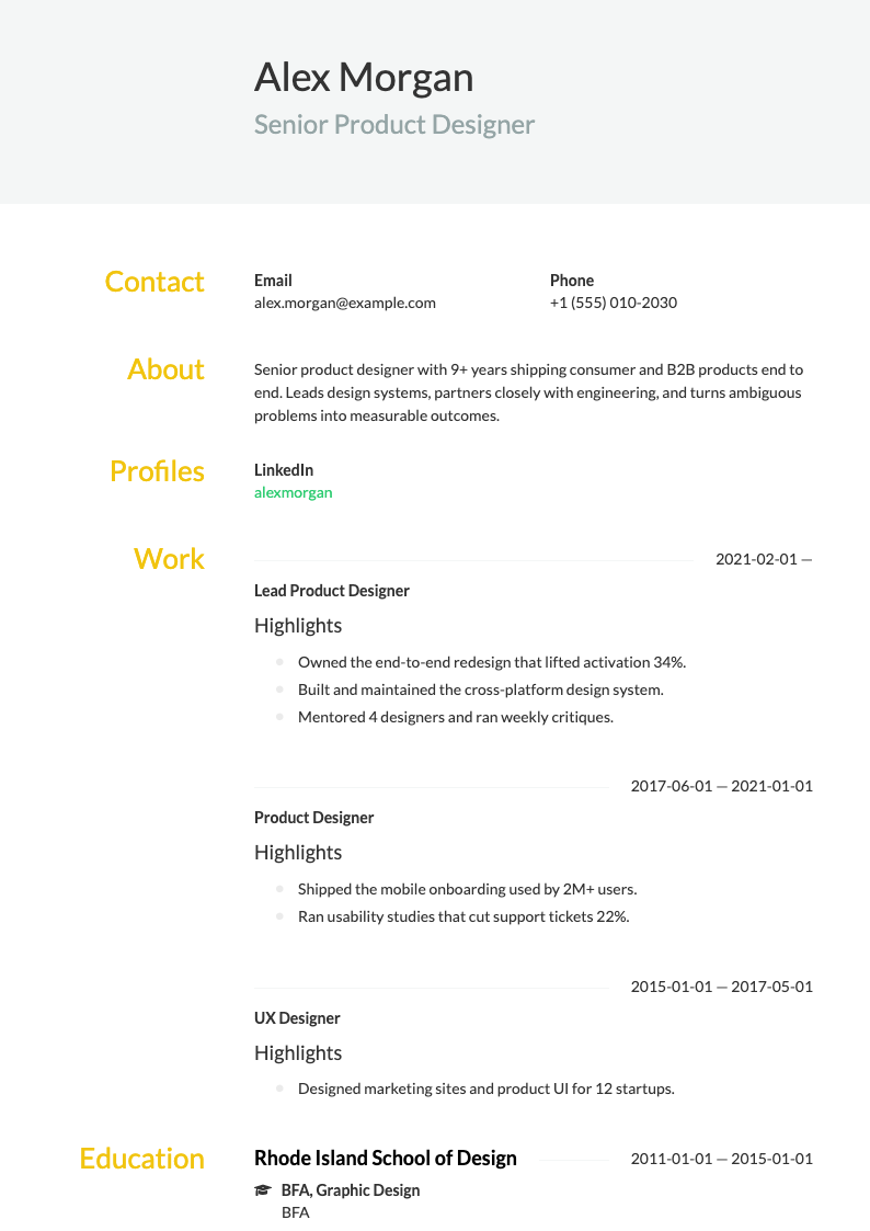 Flat resume template preview