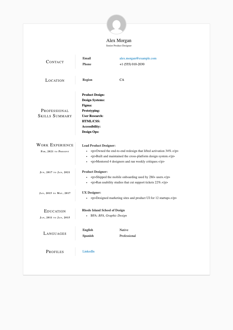 Paper resume template preview