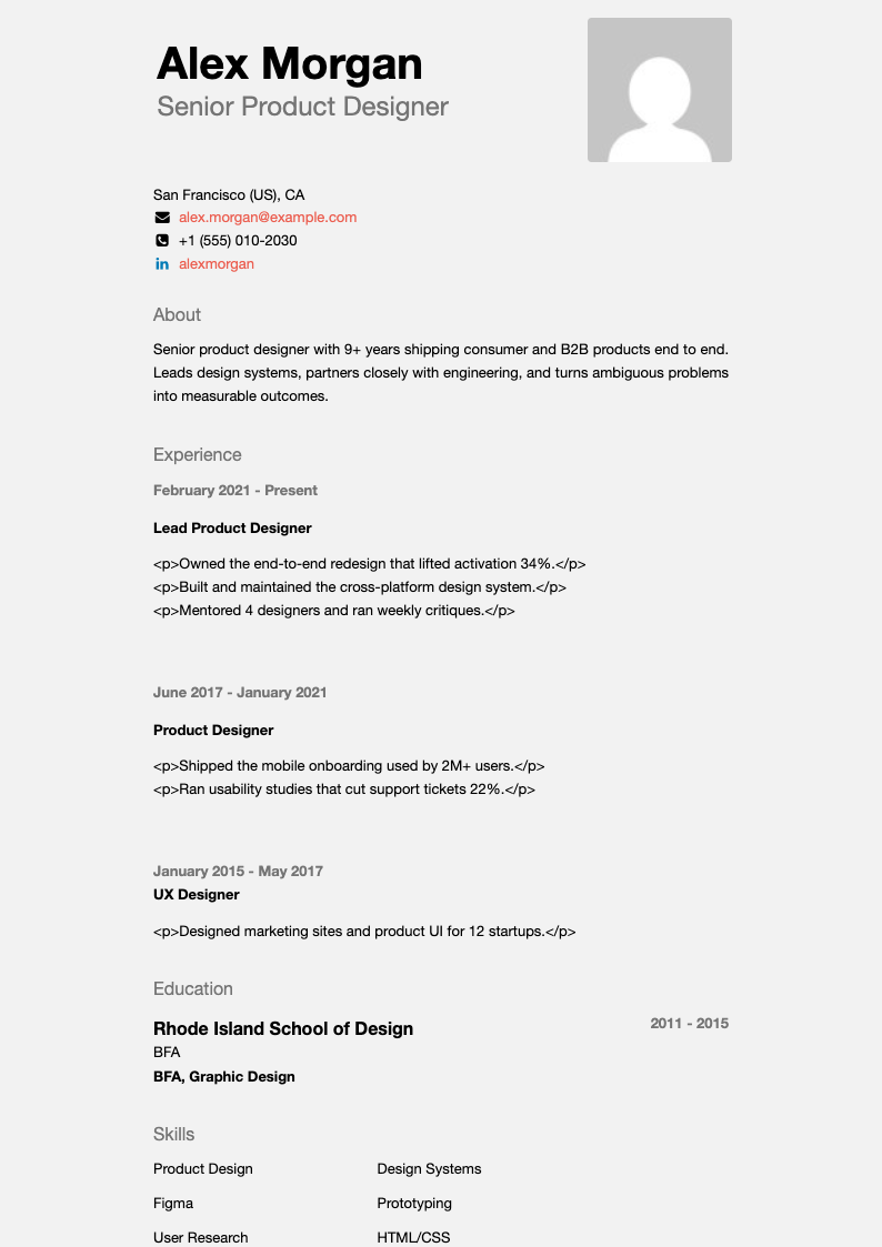Spartan resume template preview