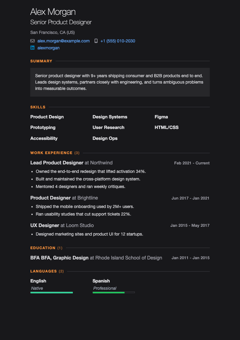 Stack resume template preview